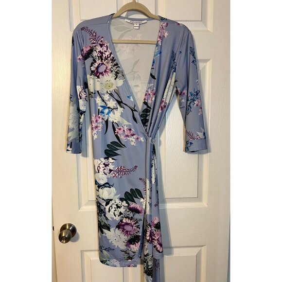 DVF Diane Von Furstenberg Wrap Dress 6 Small Blue Floral SILK Career Church - Picture 6 of 12